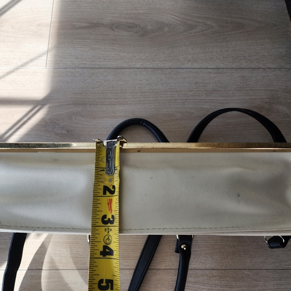 Faux leather boxy neutral tone minimalist briefcase style purse with body strap - Picture 3 of 5